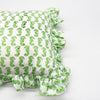 Hand Block Print Cotton Frilled Cushion - Lime Seahorse