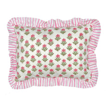  Reversible pink floral Indian Block printed cotton cushion