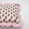 Hand Block Print Cotton Frilled Cushion - Pink Posy