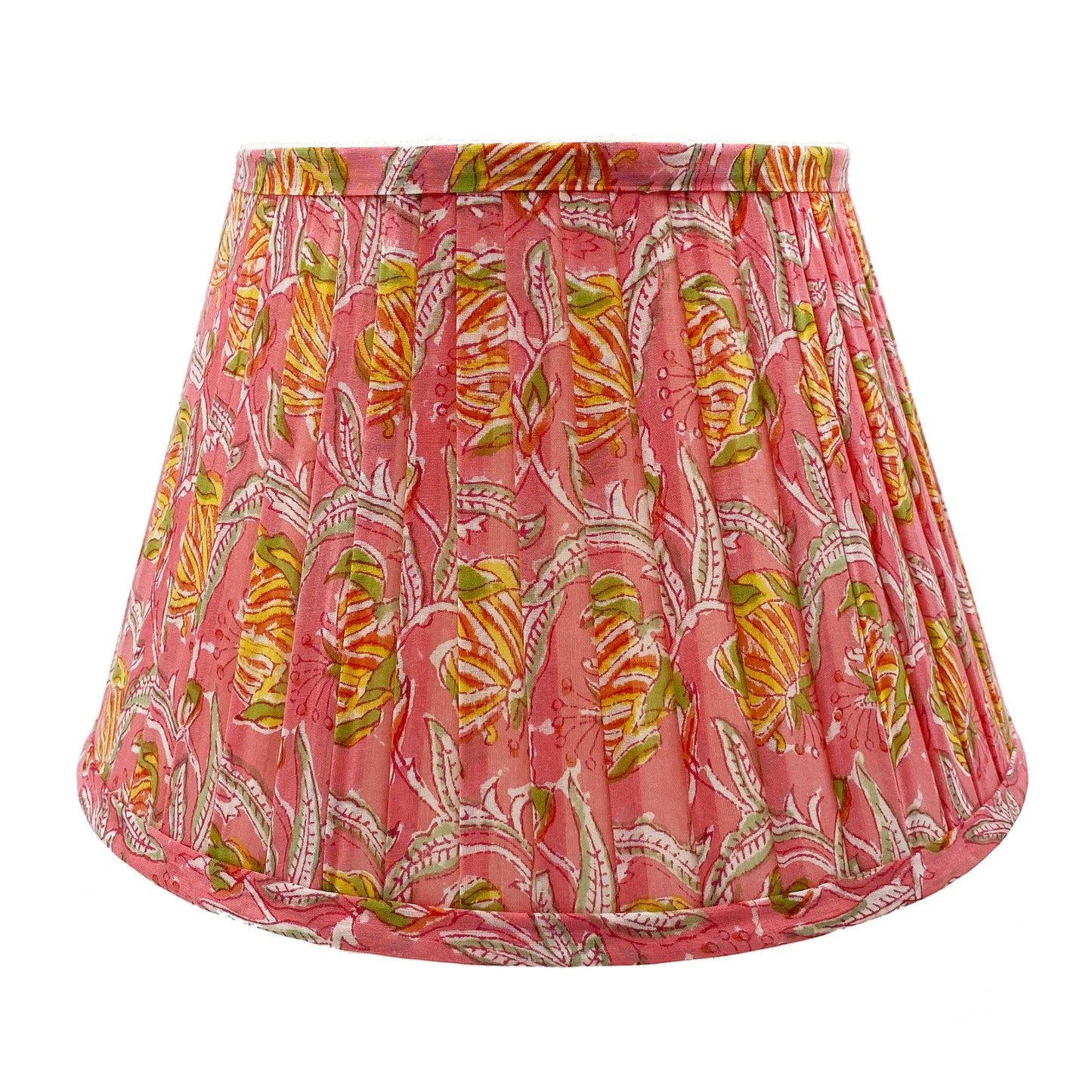 coral, green and yellow Indian block printed lampshade