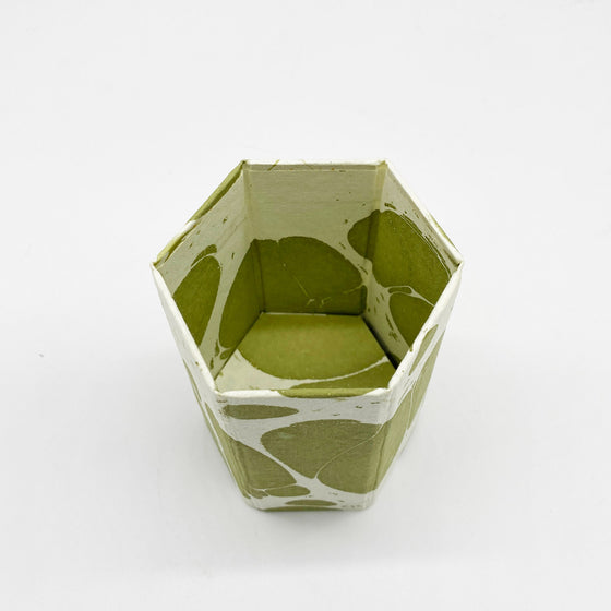 Marbled Paper Hexagonal Pen Pot - Sage Green