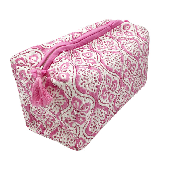 Quilted Cotton Wash Bag - Pink Flower