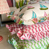 Hand Block Print Cotton Frilled Cushion - Pink Seahorse