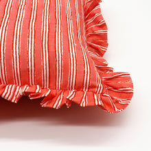  Hand block frilled cotton cushion - Sally in Coral