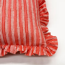  Large hand block frilled cotton cushion - Sally in Coral