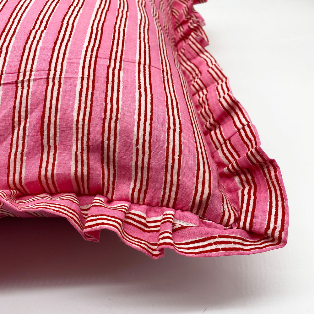 
                  
                    Large hand block frilled cotton cushion - Sally
                  
                