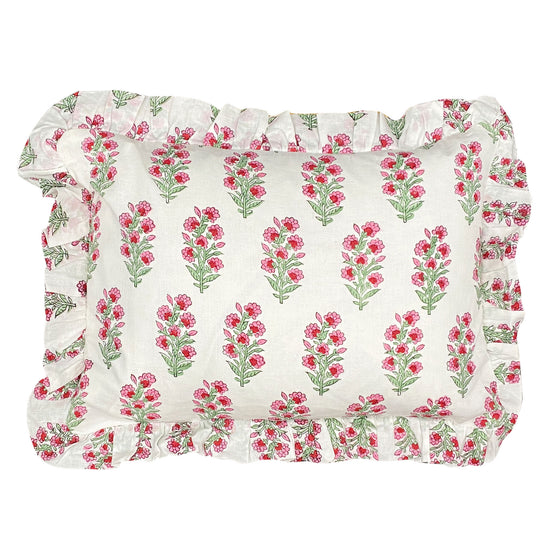 Hand block frilled cotton cushion - Tilly