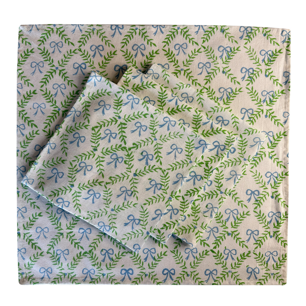 
                  
                    Bow Peep block printed table cloth - Blue and Green
                  
                