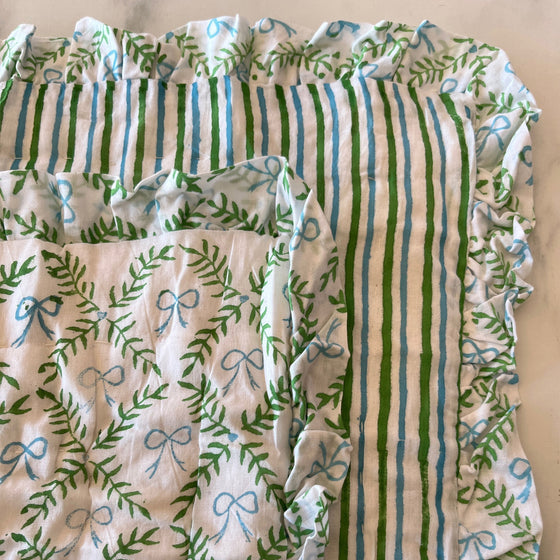 Bow Peep Handmade Block Print Cotton Quilt in Green