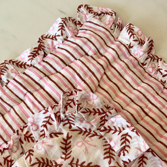 Bow Peep Handmade Block Print Cotton Quilt in Pink