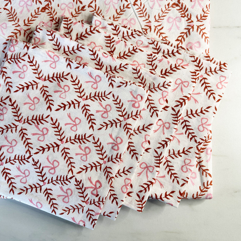
                  
                    Bow Peep block printed Napkins (4) - Pink and Berry
                  
                