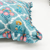 Large hand block frilled cotton cushion - Camilla