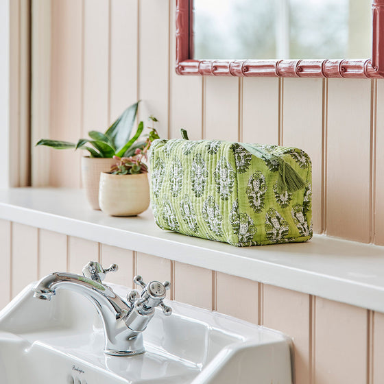 Quilted Cotton Wash Bag - Green Boota