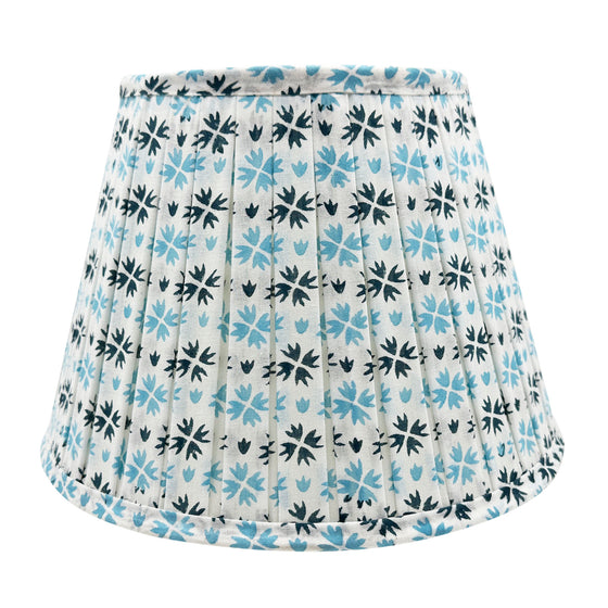 Heidi Pleated Cotton Block Printed Lampshade in Blue