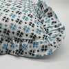 Hand block frilled cotton cushion - Heidi in Blue