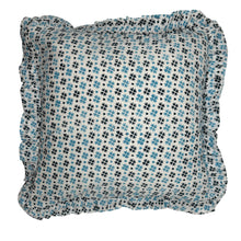  Large hand block frilled cotton cushion - Heidi in Blue