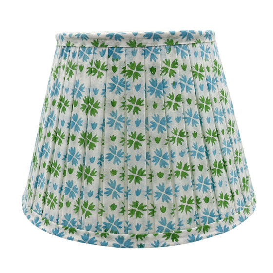 Heidi Pleated Cotton Block Printed Lampshade in Green