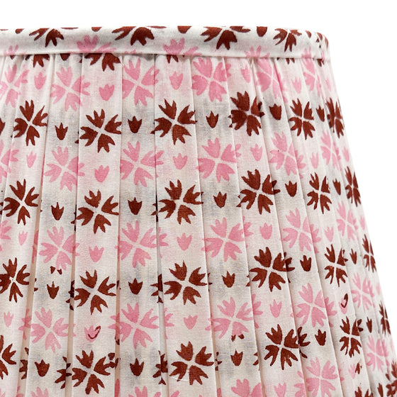 Heidi Pleated Cotton Block Printed Lampshade in Pink