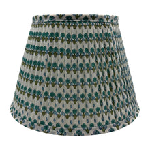  Issy Pleated Cotton Block Printed Lampshade in Blue and Green