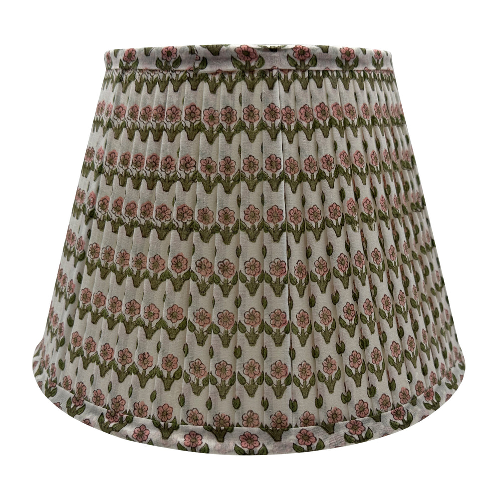 Issy Pleated Cotton Block Printed Lampshade in Pink and Green