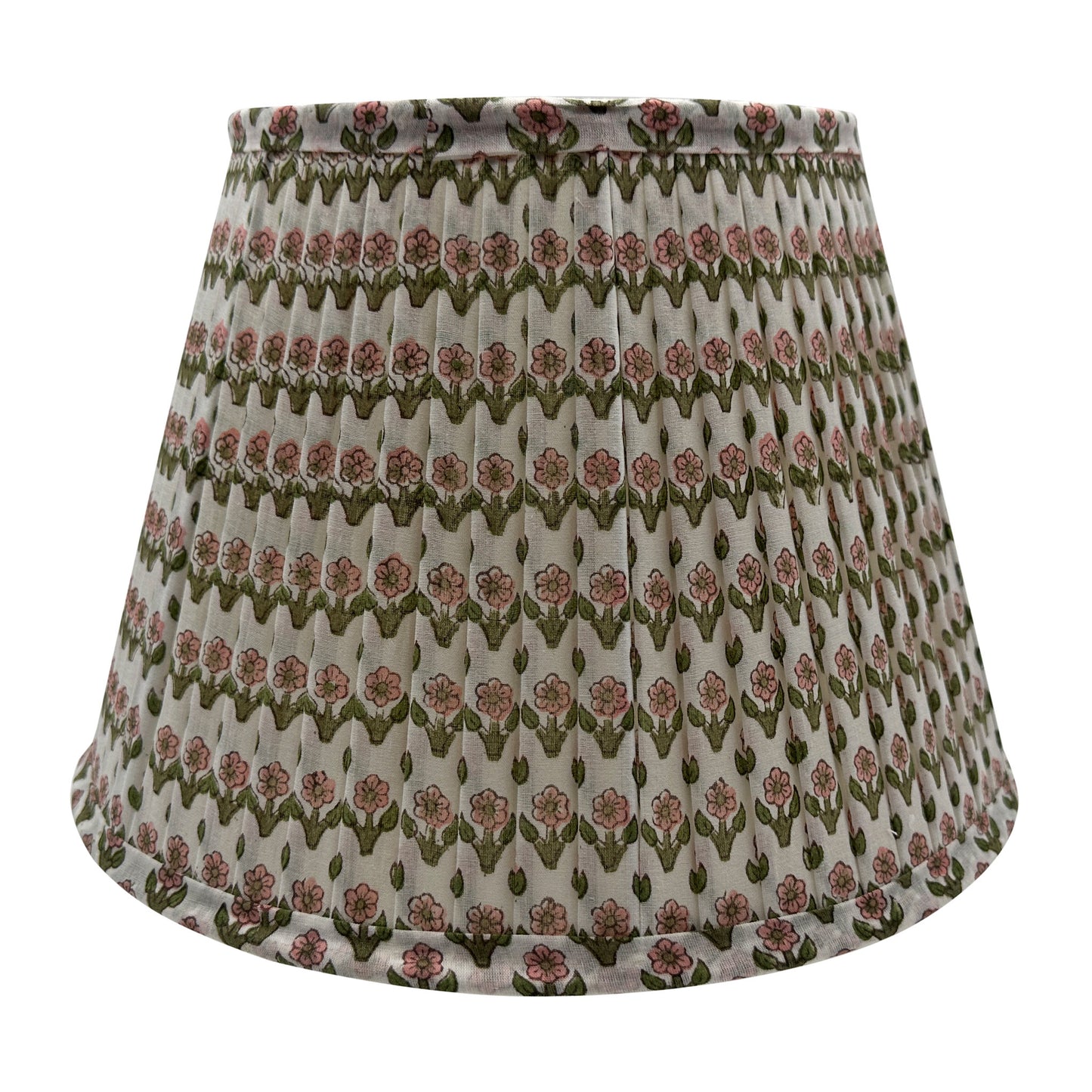 Issy Pleated Cotton Block Printed Lampshade in Pink and Green