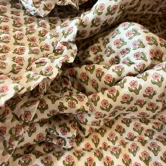 Issy Handmade Block Print Cotton Quilt in Pink & Green