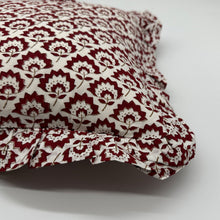  Hand block frilled cotton cushion - Jennie in Rich Berry