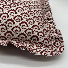  Large hand block frilled cotton cushion - Jennie in Rich Berry