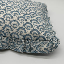  Hand block frilled cotton cushion - Jennie in Pale Blue