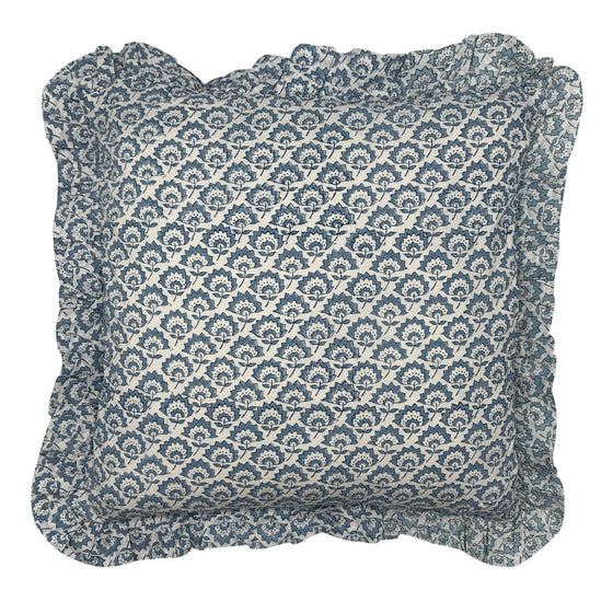 Large hand block Jennie Cotton Cushion in Pale Blue
