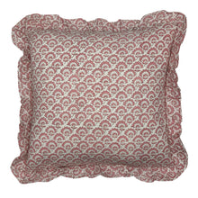  Large hand block frilled cotton cushion - Jennie in Pink