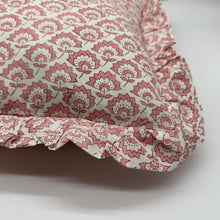  Large hand block frilled cotton cushion - Jennie in Pink