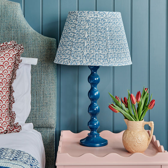 Jennie Gathered Cotton Block Printed Lampshade in Pale Blue