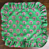 Kitty block printed table cloth - Jewel green with magenta pink flowers