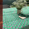 Kitty block printed Napkins (4) - Jewel green with magenta pink flowers