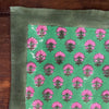 Kitty block printed table cloth - Jewel green with magenta pink flowers