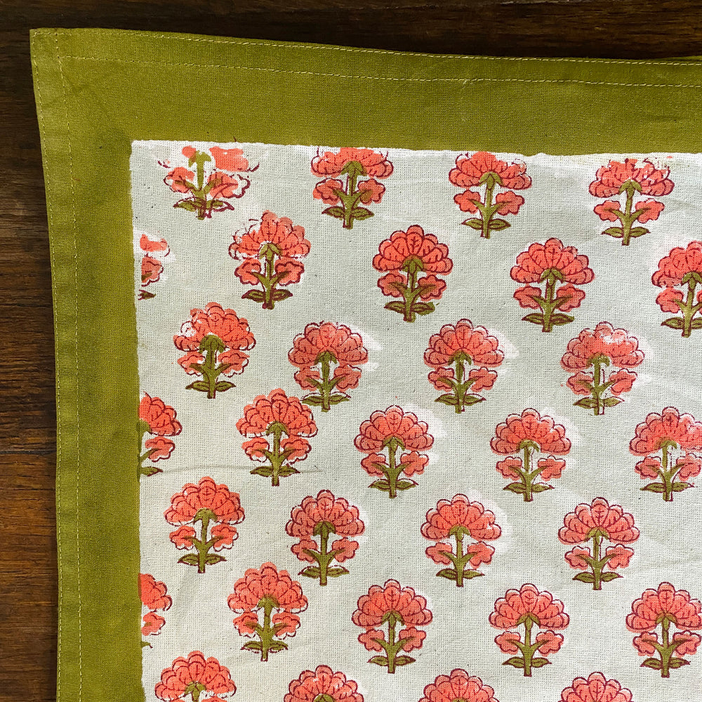 
                  
                    Kitty block printed table cloth - Pale blue with coral and olive green flowers
                  
                