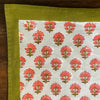 Kitty block printed table cloth - Pale blue with coral and olive green flowers