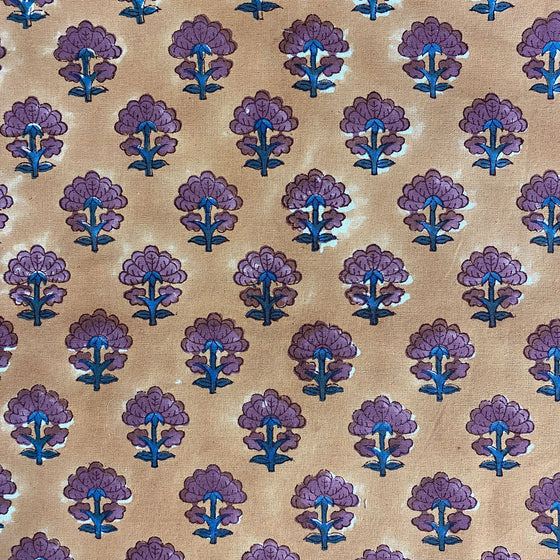 Kitty block printed table cloth - Faded terracotta with purple and blue flowers