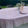 Kitty block printed Napkins (4) - Pale blue with coral and olive green flowers