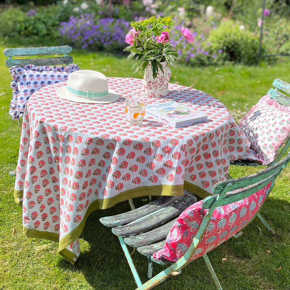 
                  
                    Kitty block printed Napkins (4) - Pale blue with coral and olive green flowers
                  
                