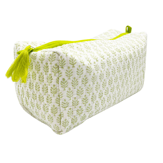 Quilted Cotton Wash Bag - Lime Buti