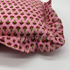 Hand block frilled cotton cushion - Louisa in Pink