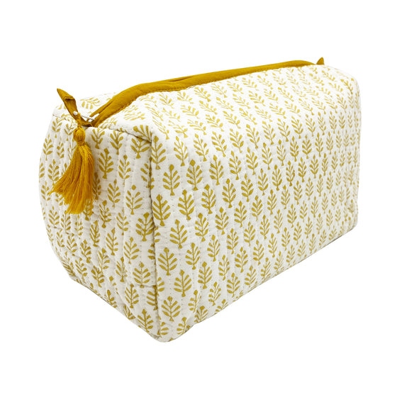 Quilted Cotton Wash Bag - Mustard Buti