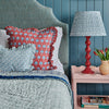 Large hand block frilled cotton cushion - Nancy in Red