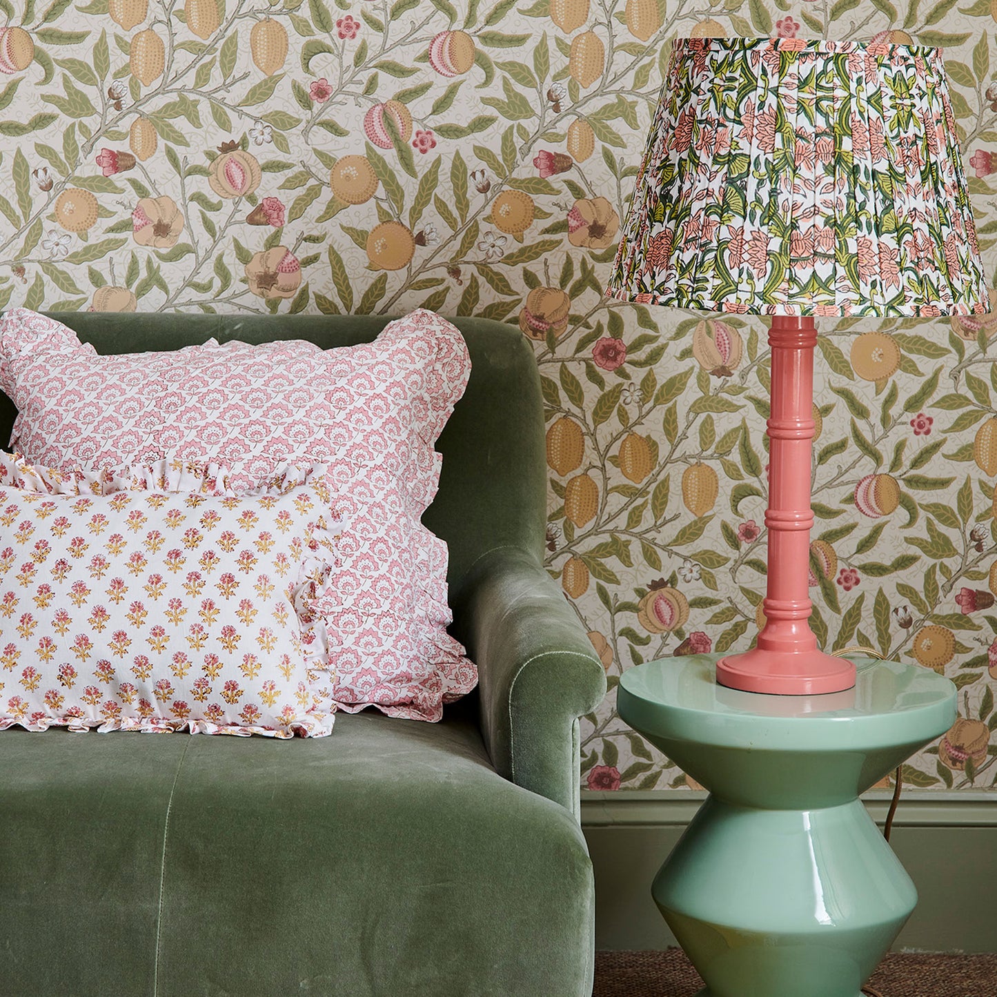 Octavia Pleated Cotton Block Printed Lampshade